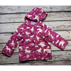 Hatley Toddler Girl Sz 3 Pink Unicorn Print Hooded Terrycloth Lined Rain Jacket